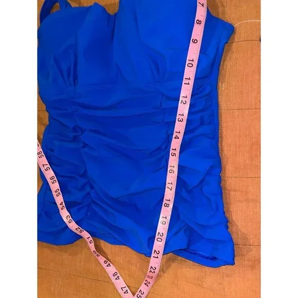 NWT Profile  Royal Blue Ruched Tankini Top With Double Straps Size 34D Mrsp $98 - Picture 6 of 10